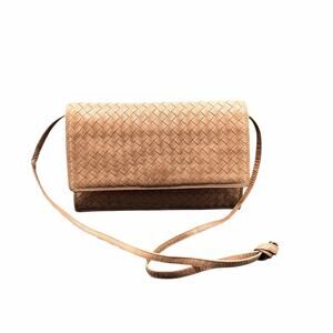 Vintage Bottega Veneta Taupe Brown Woven Leather Shoulder Bag Clutch